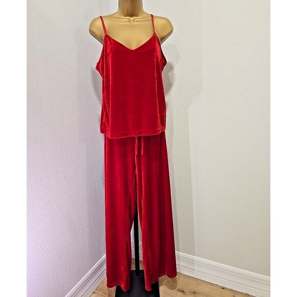 Red Velvet Camisole Pants Set Womens Lg Holiday Loungewear Cocktail Party Glam - Picture 1 of 10